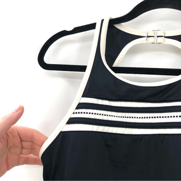 MIRACLESUIT High Scoop Neck Striped One Piece Swimsuit Black White Open Back 12 - Picture 3 of 9